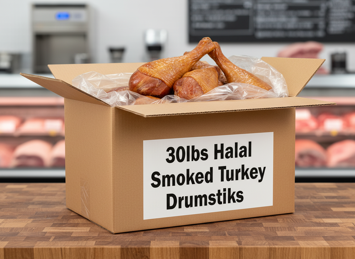 Case of Halal Smoked Turkey Drumsticks (30lbs)